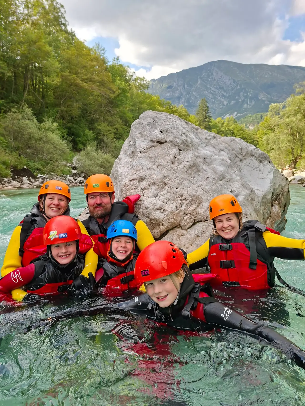 Body rafting group in the emerald Soča River